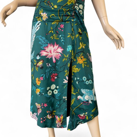 SOLD * MAEVE ANTHROPOLOGIE Emerald Green Floral Bird Butterfly Dress - Picture 10 of 17